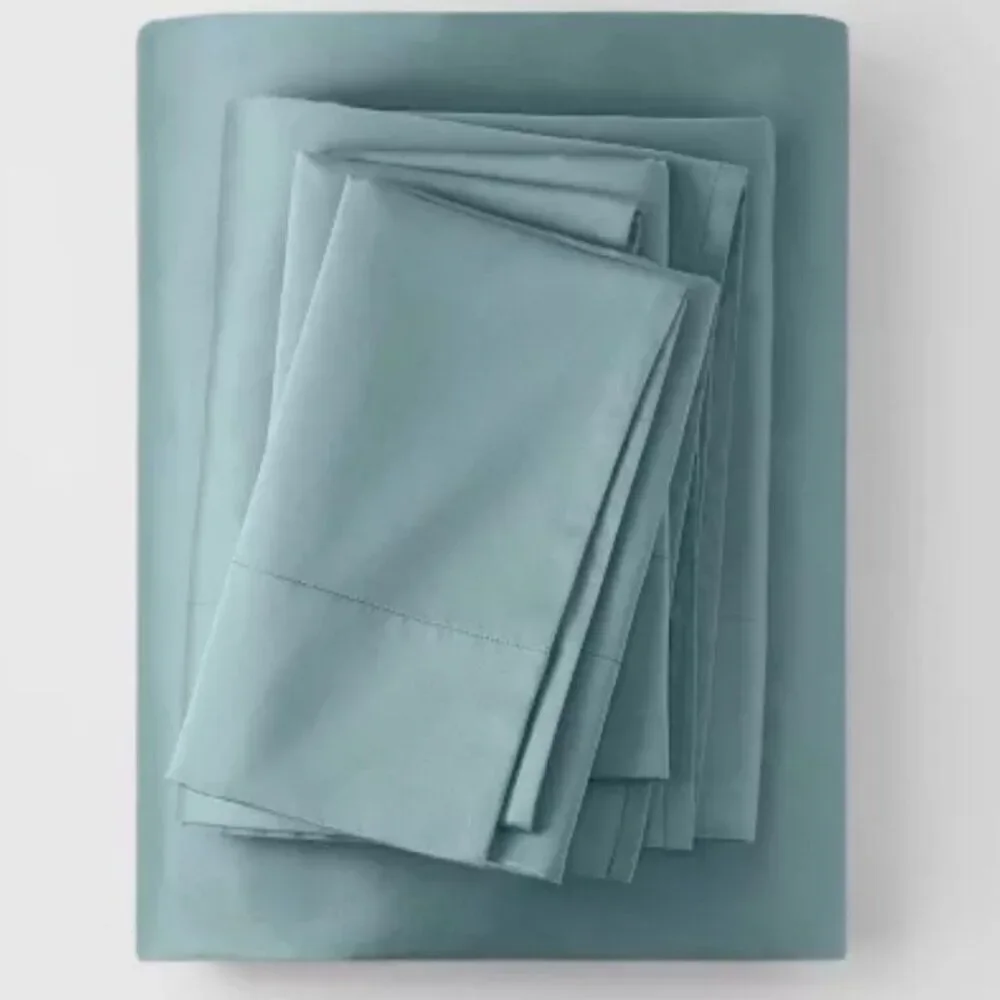 CASALUNA Thread Count Washed Supima Sateen Light Teal Solid Sheet Set NWT king - Picture 1 of 8